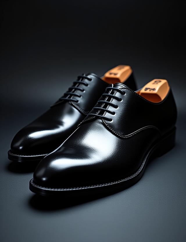 光沢のある黒革のクラシックな東京オックスフォードシューズ